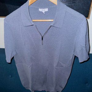 Reiss Men's Short Sleeve Zip Polo in Light Gray-Blue